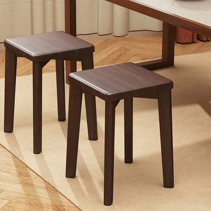 Modern Minimalist Wood & Faux Oil-Wax Leather Square Dining Chair With Stackable Design For Bedroom, Living Room & Dining Room