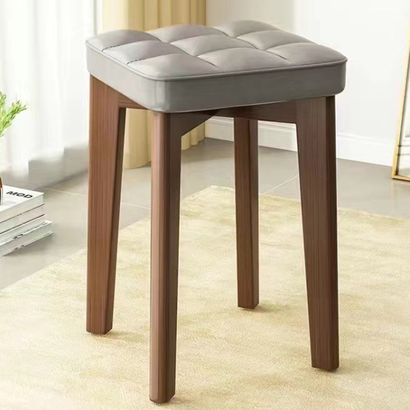 Modern Minimalist Wood & Faux Oil-Wax Leather Square Dining Chair With Stackable Design For Bedroom, Living Room & Dining Room