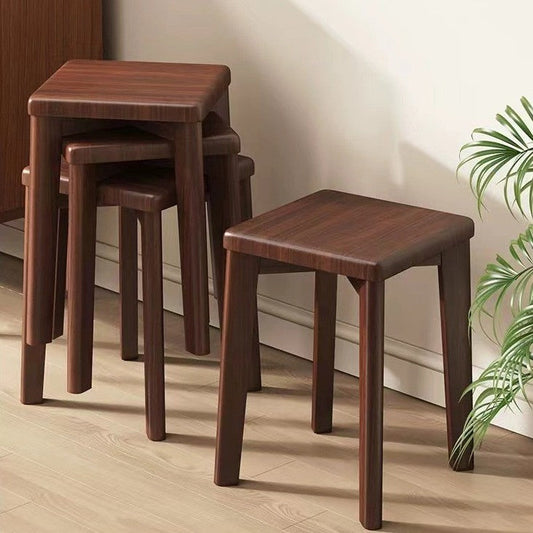 Modern Minimalist Wood & Faux Oil-Wax Leather Square Dining Chair With Stackable Design For Bedroom, Living Room & Dining Room