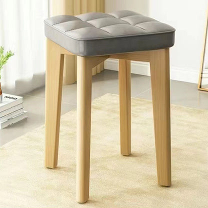 Modern Minimalist Wood & Faux Oil-Wax Leather Square Dining Chair With Stackable Design For Bedroom, Living Room & Dining Room