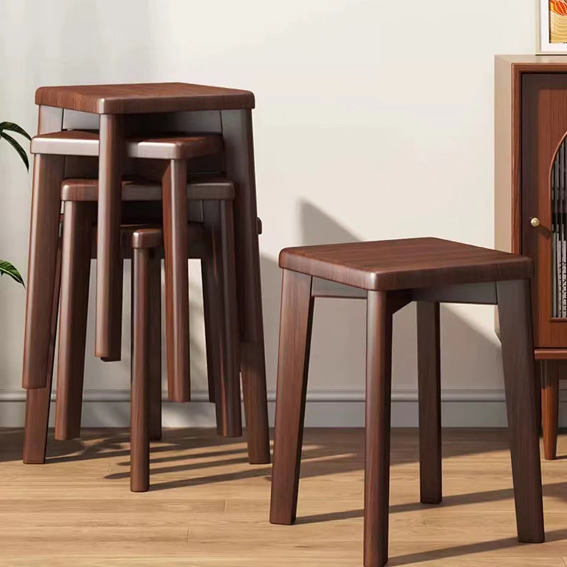 Modern Minimalist Wood & Faux Oil-Wax Leather Square Dining Chair With Stackable Design For Bedroom, Living Room & Dining Room