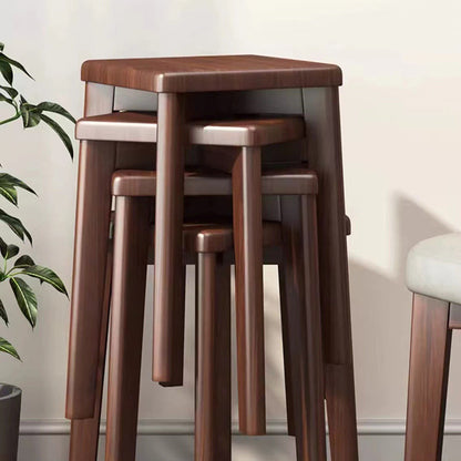 Modern Minimalist Wood & Faux Oil-Wax Leather Square Dining Chair With Stackable Design For Bedroom, Living Room & Dining Room