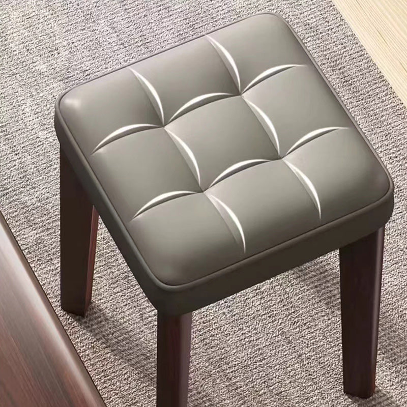 Modern Minimalist Wood & Faux Oil-Wax Leather Square Dining Chair With Stackable Design For Bedroom, Living Room & Dining Room