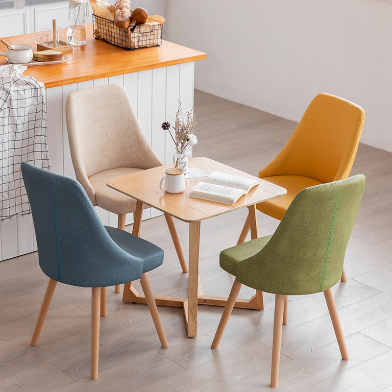 Contemporary Nordic Wood & Cotton Linen Curved Dining Chair For Bedroom, Living Room & Dining Room