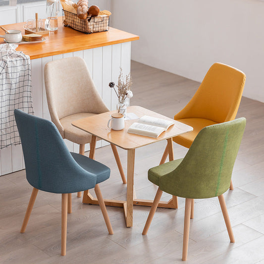 Contemporary Nordic Wood & Cotton Linen Curved Dining Chair For Bedroom, Living Room & Dining Room
