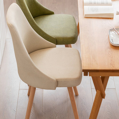 Contemporary Nordic Wood & Cotton Linen Curved Dining Chair For Bedroom, Living Room & Dining Room