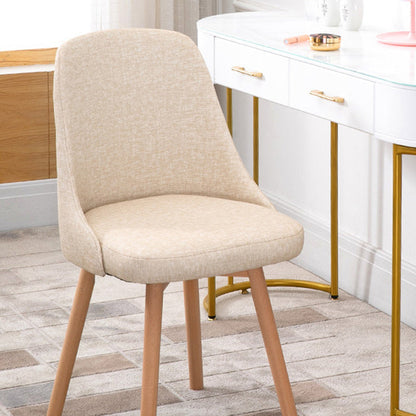 Contemporary Nordic Wood & Cotton Linen Curved Dining Chair For Bedroom, Living Room & Dining Room