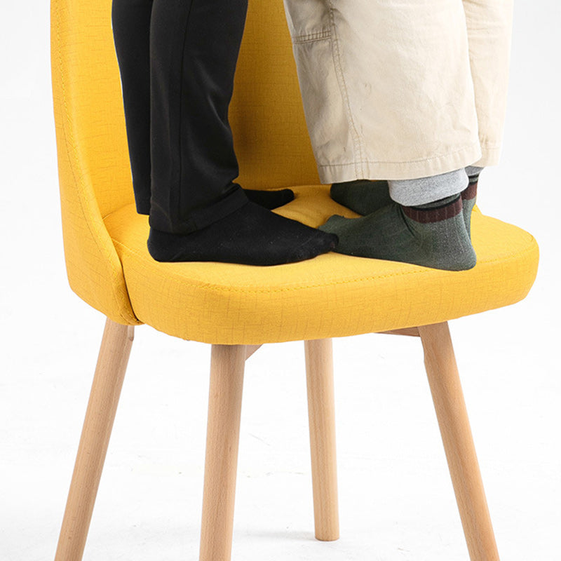 Contemporary Nordic Wood & Cotton Linen Curved Dining Chair For Bedroom, Living Room & Dining Room