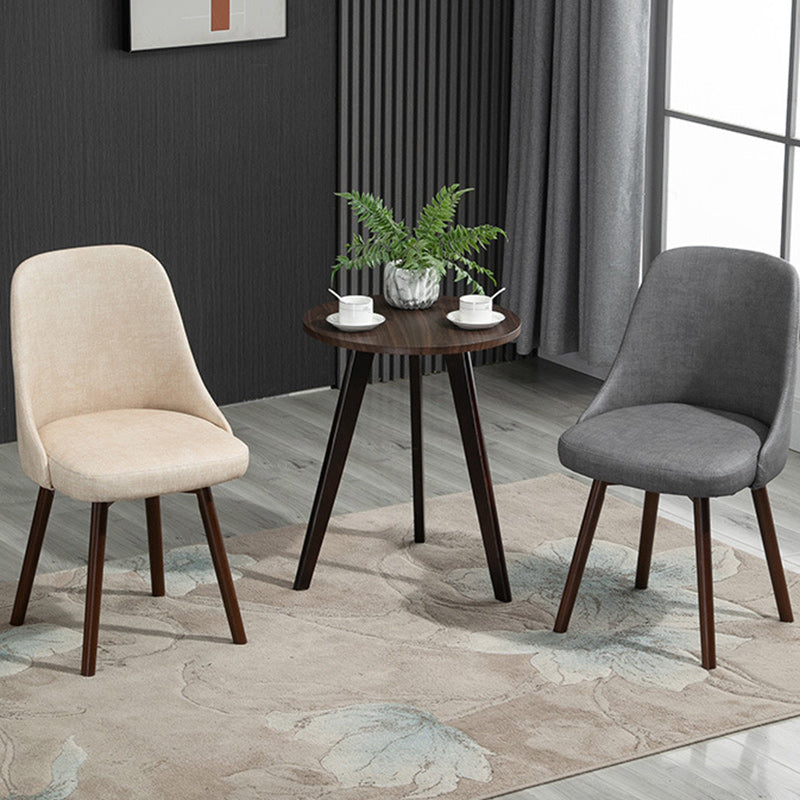 Contemporary Nordic Wood & Cotton Linen Curved Dining Chair For Bedroom, Living Room & Dining Room