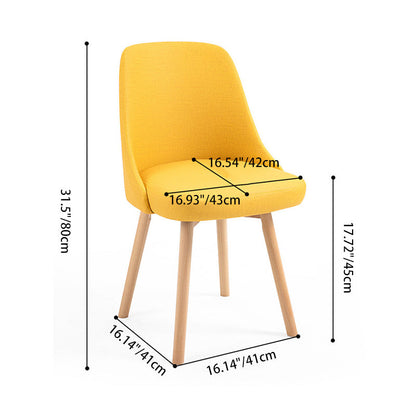 Contemporary Nordic Wood & Cotton Linen Curved Dining Chair For Bedroom, Living Room & Dining Room