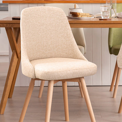 Contemporary Nordic Wood & Cotton Linen Curved Dining Chair For Bedroom, Living Room & Dining Room