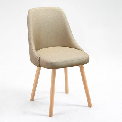 Contemporary Nordic Wood & Cotton Linen Curved Dining Chair For Bedroom, Living Room & Dining Room