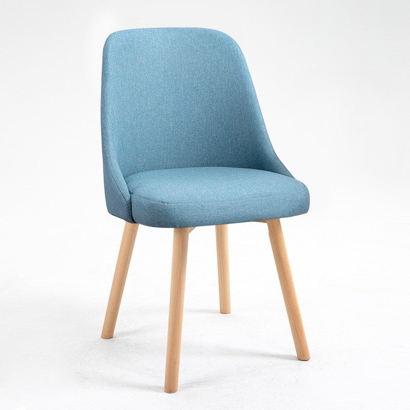 Contemporary Nordic Wood & Cotton Linen Curved Dining Chair For Bedroom, Living Room & Dining Room