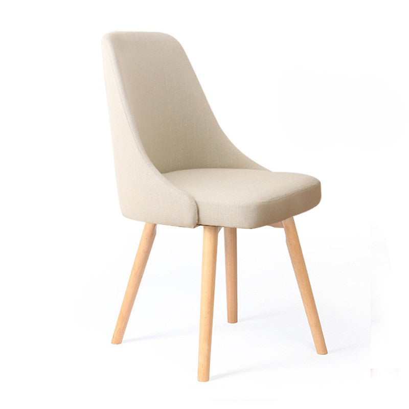 Contemporary Nordic Wood & Cotton Linen Curved Dining Chair For Bedroom, Living Room & Dining Room