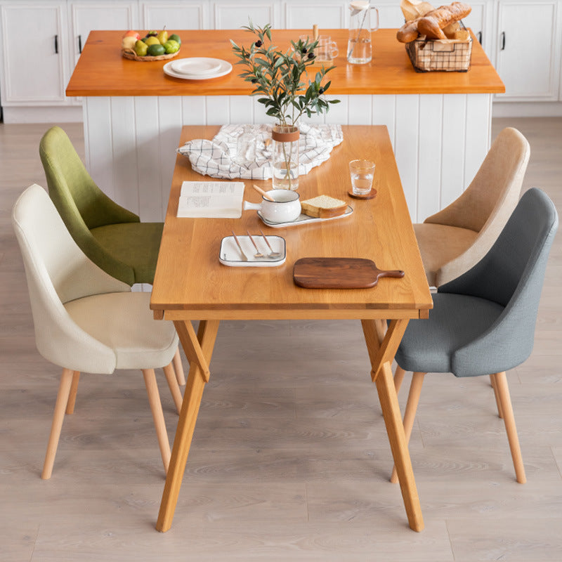Contemporary Nordic Wood & Cotton Linen Curved Dining Chair For Bedroom, Living Room & Dining Room