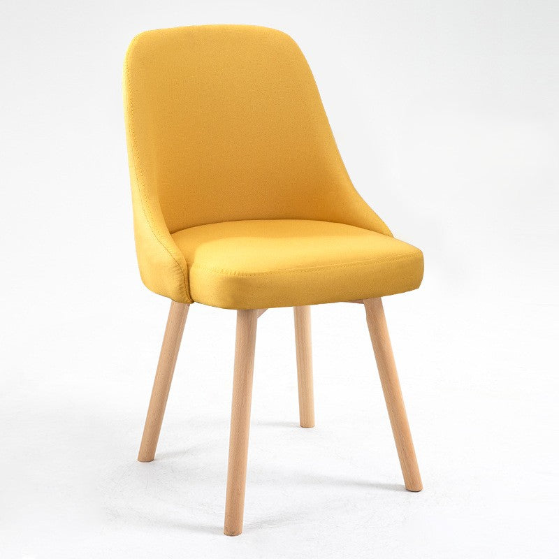 Contemporary Nordic Wood & Cotton Linen Curved Dining Chair For Bedroom, Living Room & Dining Room