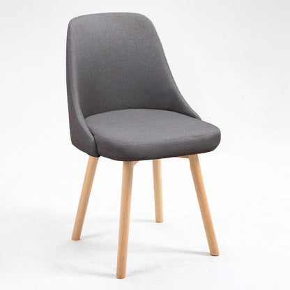Contemporary Nordic Wood & Cotton Linen Curved Dining Chair For Bedroom, Living Room & Dining Room