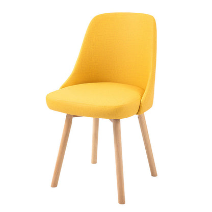 Contemporary Nordic Wood & Cotton Linen Curved Dining Chair For Bedroom, Living Room & Dining Room