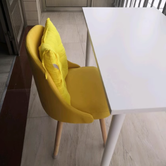 Contemporary Nordic Wood & Cotton Linen Curved Dining Chair For Bedroom, Living Room & Dining Room