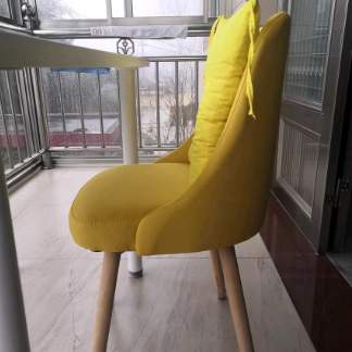 Contemporary Nordic Wood & Cotton Linen Curved Dining Chair For Bedroom, Living Room & Dining Room