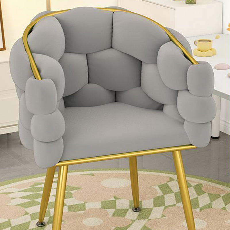 Contemporary Nordic Velvet & Metal Bubble Curved Vanity Stool With Adjustable Feet For Bedroom & Living Room