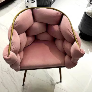 Contemporary Nordic Velvet & Metal Bubble Curved Vanity Stool With Adjustable Feet For Bedroom & Living Room