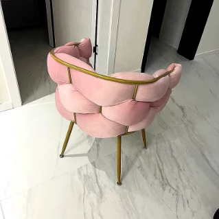 Contemporary Nordic Velvet & Metal Bubble Curved Vanity Stool With Adjustable Feet For Bedroom & Living Room