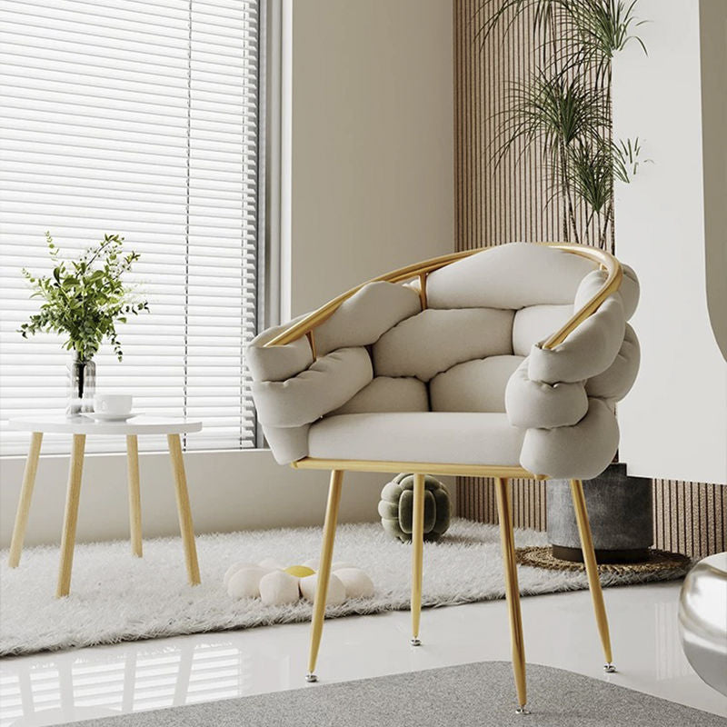 Contemporary Nordic Velvet & Metal Bubble Curved Vanity Stool With Adjustable Feet For Bedroom & Living Room