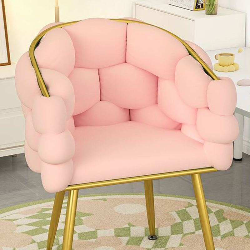 Contemporary Nordic Velvet & Metal Bubble Curved Vanity Stool With Adjustable Feet For Bedroom & Living Room