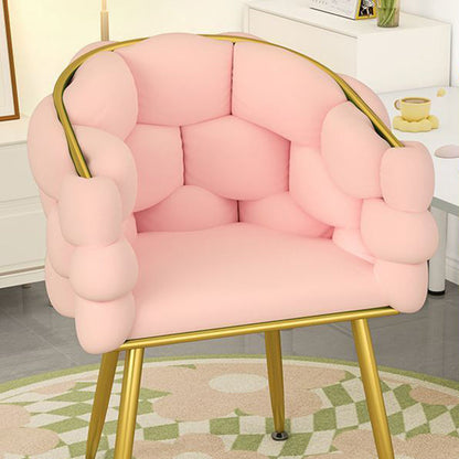 Contemporary Nordic Velvet & Metal Bubble Curved Vanity Stool With Adjustable Feet For Bedroom & Living Room