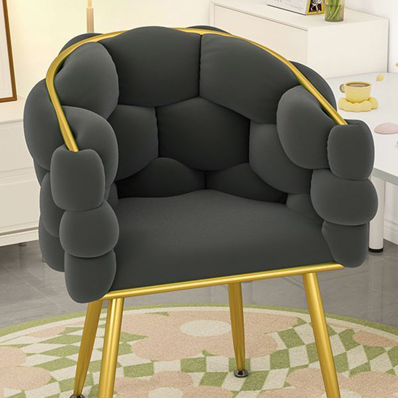 Contemporary Nordic Velvet & Metal Bubble Curved Vanity Stool With Adjustable Feet For Bedroom & Living Room
