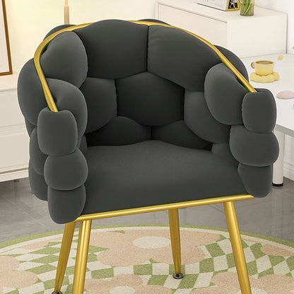 Contemporary Nordic Velvet & Metal Bubble Curved Vanity Stool With Adjustable Feet For Bedroom & Living Room