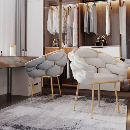 Contemporary Nordic Velvet & Metal Bubble Curved Vanity Stool With Adjustable Feet For Bedroom & Living Room