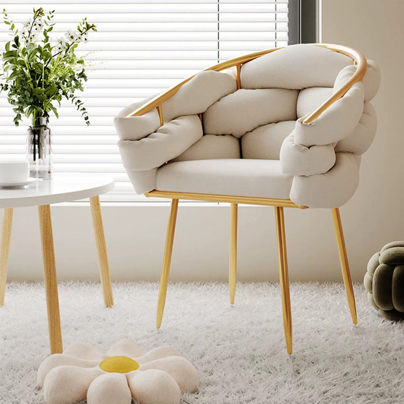 Contemporary Nordic Velvet & Metal Bubble Curved Vanity Stool With Adjustable Feet For Bedroom & Living Room