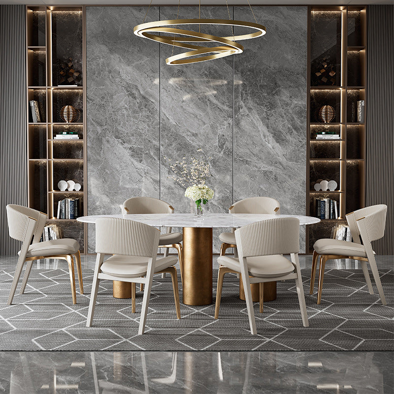 Modern Luxury Microfiber Leather & Stainless Steel Curved Dining Chair With Anti-Slip Pads For Bedroom, Living Room & Dining Room