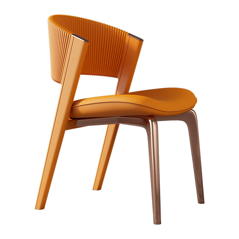 Modern Luxury Microfiber Leather & Stainless Steel Curved Dining Chair With Anti-Slip Pads For Bedroom, Living Room & Dining Room