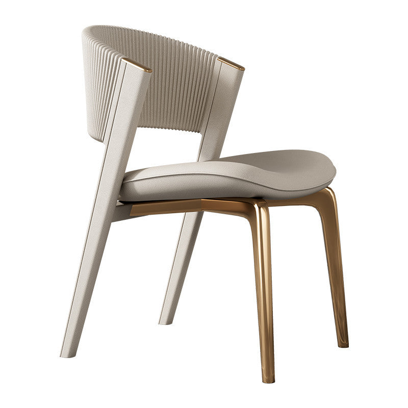 Modern Luxury Microfiber Leather & Stainless Steel Curved Dining Chair With Anti-Slip Pads For Bedroom, Living Room & Dining Room