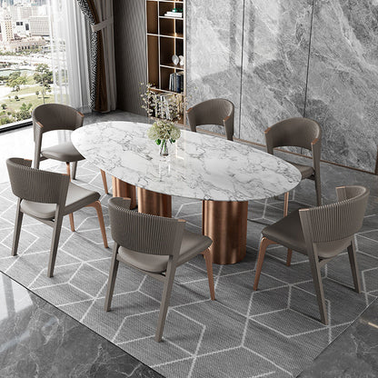 Modern Luxury Microfiber Leather & Stainless Steel Curved Dining Chair With Anti-Slip Pads For Bedroom, Living Room & Dining Room