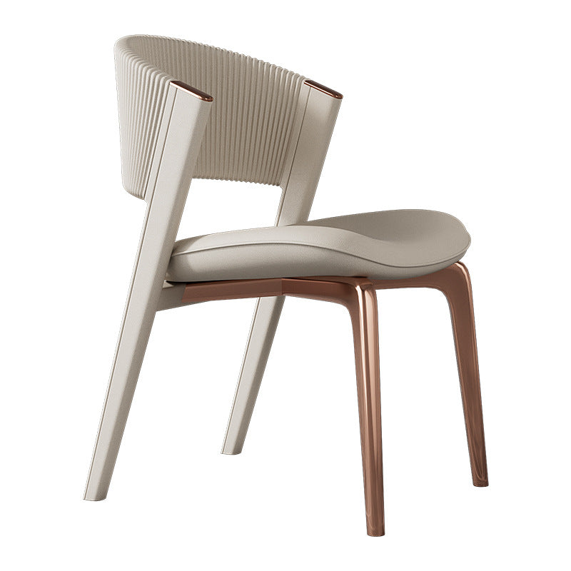 Modern Luxury Microfiber Leather & Stainless Steel Curved Dining Chair With Anti-Slip Pads For Bedroom, Living Room & Dining Room