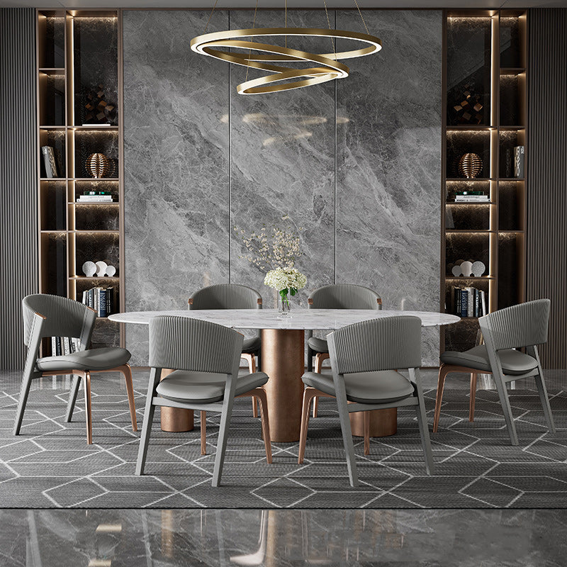 Modern Luxury Microfiber Leather & Stainless Steel Curved Dining Chair With Anti-Slip Pads For Bedroom, Living Room & Dining Room