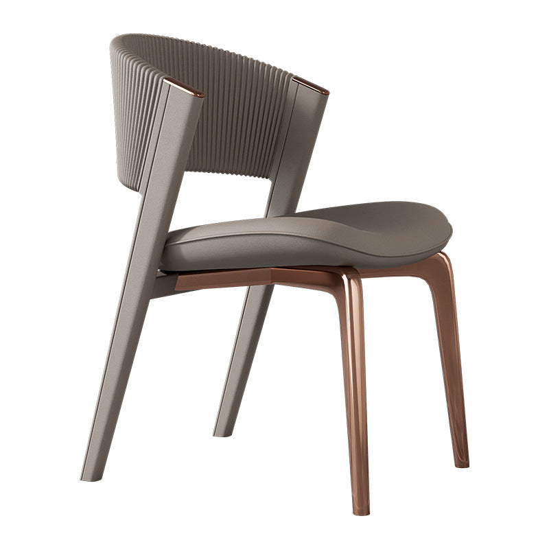 Modern Luxury Microfiber Leather & Stainless Steel Curved Dining Chair With Anti-Slip Pads For Bedroom, Living Room & Dining Room