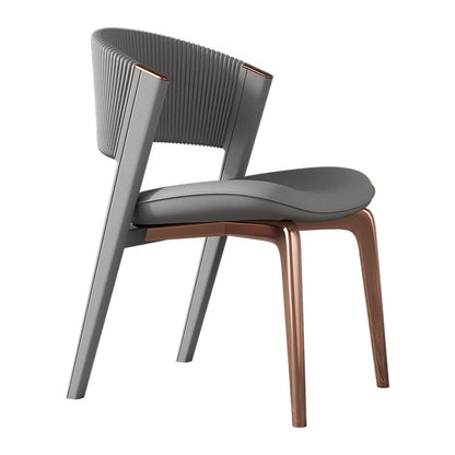 Modern Luxury Microfiber Leather & Stainless Steel Curved Dining Chair With Anti-Slip Pads For Bedroom, Living Room & Dining Room