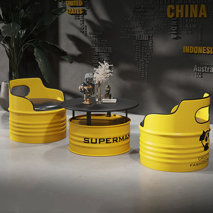 Contemporary Industrial Iron & PU Leather Round Accent Chair For Living Room And Bedroom