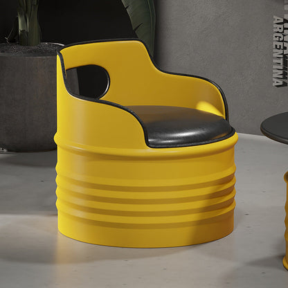 Contemporary Industrial Iron & PU Leather Round Accent Chair For Living Room And Bedroom