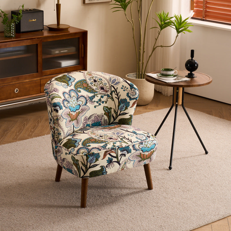 Traditional French Fabric, Corduroy & Wood Square Curved Accent Chair For Bedroom And Living Room
