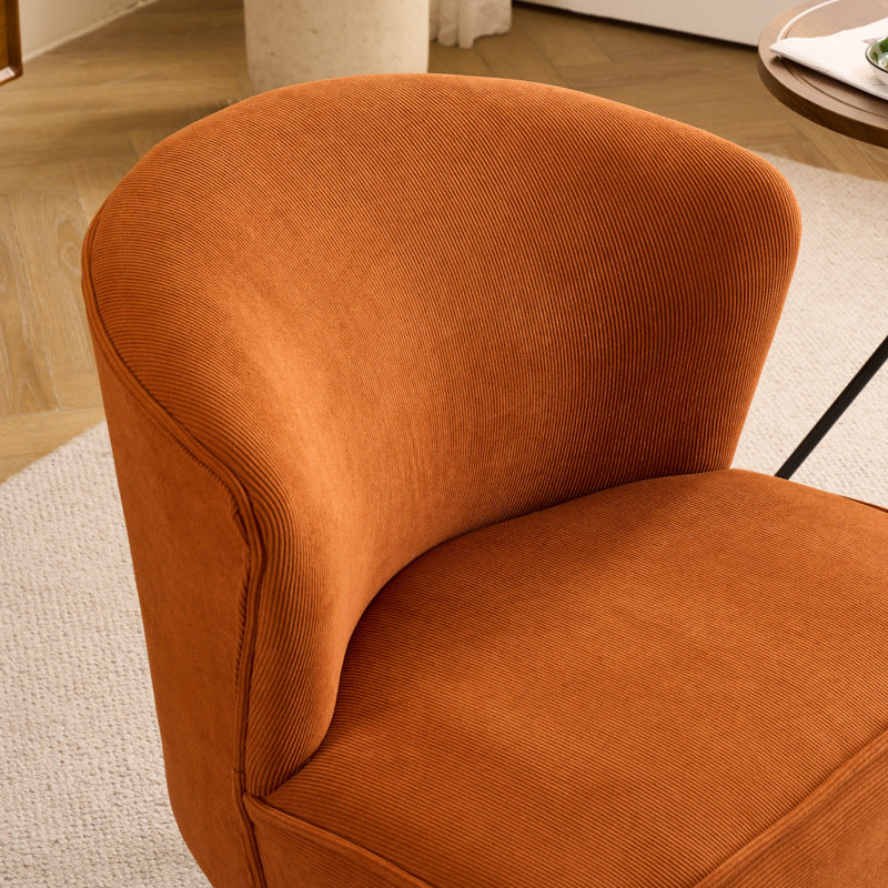 Traditional French Fabric, Corduroy & Wood Square Curved Accent Chair For Bedroom And Living Room