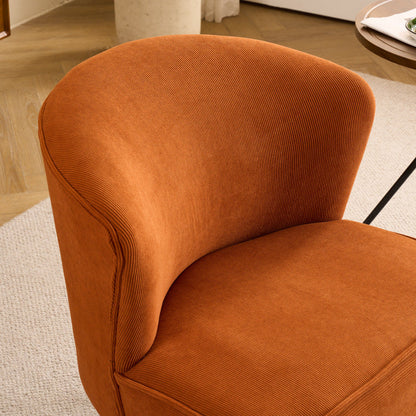 Traditional French Fabric, Corduroy & Wood Square Curved Accent Chair For Bedroom And Living Room