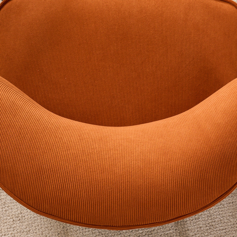 Traditional French Fabric, Corduroy & Wood Square Curved Accent Chair For Bedroom And Living Room