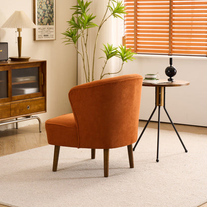 Traditional French Fabric, Corduroy & Wood Square Curved Accent Chair For Bedroom And Living Room