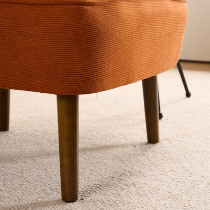 Traditional French Fabric, Corduroy & Wood Square Curved Accent Chair For Bedroom And Living Room